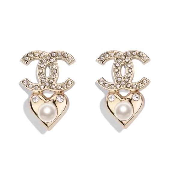CHANEL Jewelry - AUTHENTIC Chanel CC Earrings w/ Heart Drop
